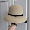 French bow bell straw hat women's beach sun hat small holiday sun hat