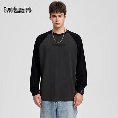 Mark Huafei Men's Trendy Retro Color-Block Long Sleeve T-Shirt