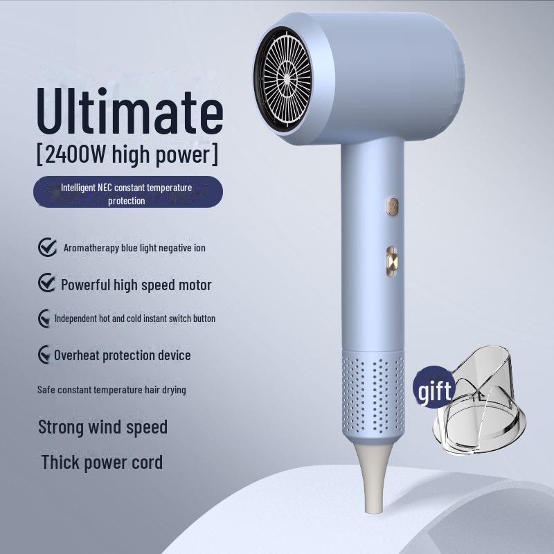 High-Power Blue Light Hair Dryer for Salon & Dorm, Hot/Cold Settings