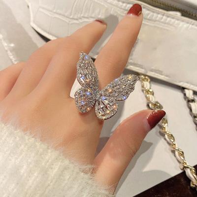 Dámský prsten Vyhloubený tvar motýla Slitina drahokamu Nastavitelný otevírací prsten Banket Party Svatba Šperky