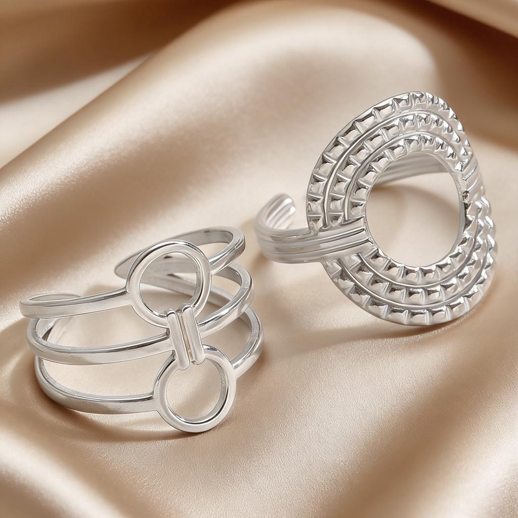 2PCS Exaggerated Irregular Geometric Stainless Steel Open Rings for Women Men Gold-color Personality Ring Finger Jewelry