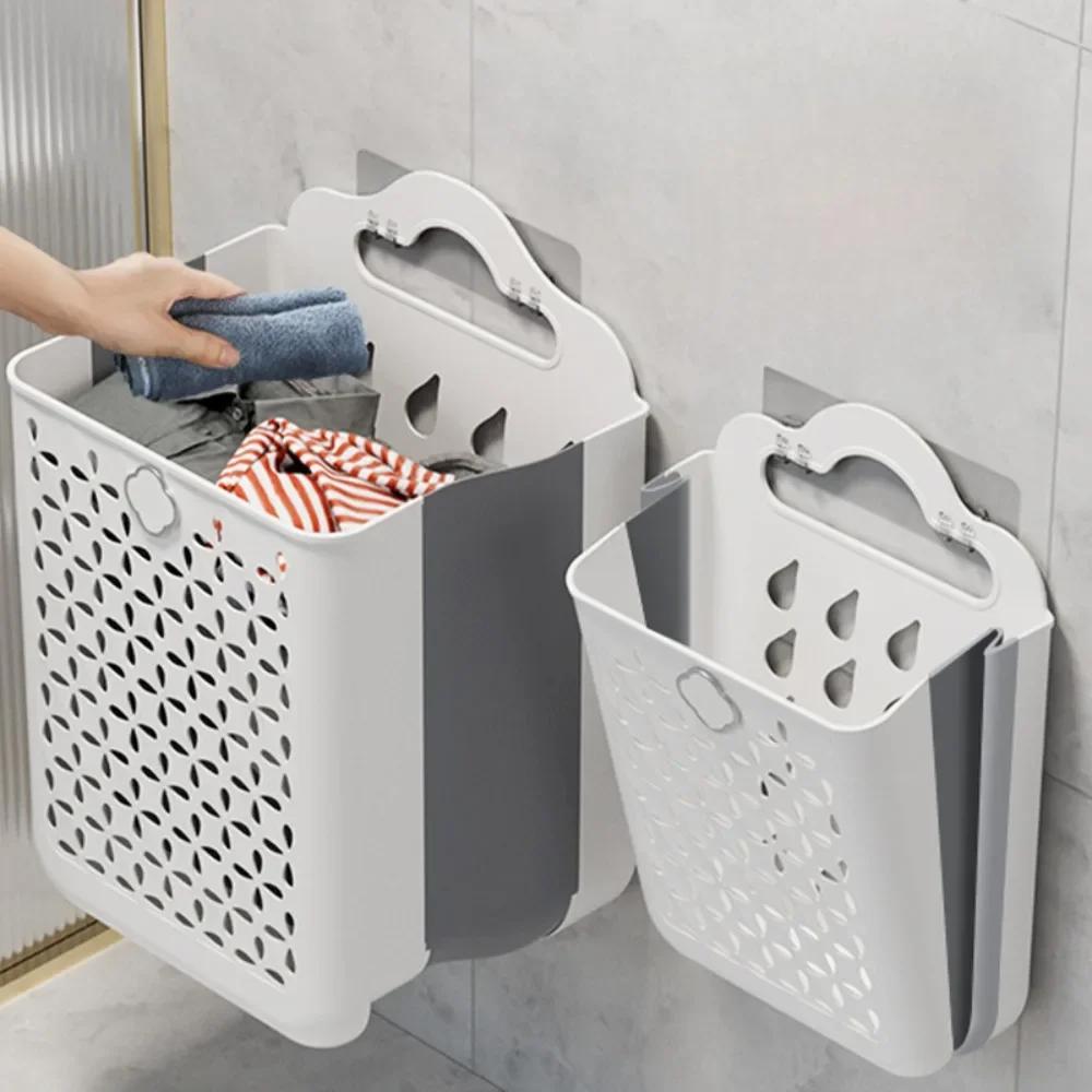 Foldable Laundry Basket Large Capacity Hollow Out Clothing Storage Baskets Portable Plastics Storage Basket Bathroom Organizer
