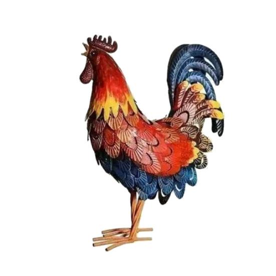 Metal Rooster Statues Waterproof Chicken Sculpture Metal Garden Deco Outdoor Yard Ornament