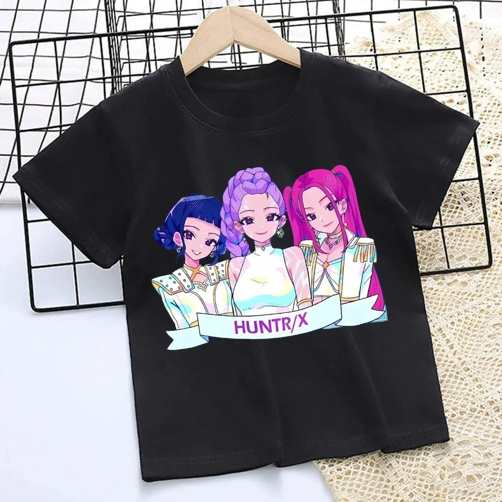 HUNTR/X K-pop Demon Hunters Kids T-Shirt, Unisex Virtual Idol Group Graphic Tee, 100% Cotton Casual Short Sleeve Top for Children