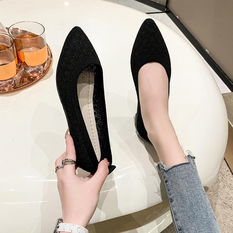 Fashion Women Flat Shoes Pointed Toe Solid Color Knitted Slip on Ladies Shoes Casual Breathable Ballet Women Flat Shoes Loafers Women