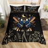 Gothic Moth Duvet Cover, Butterfly Bedding Set Full Queen Flower Weed Botanical Comforter Cover Psychedelic Galaxy Quilt Cover
