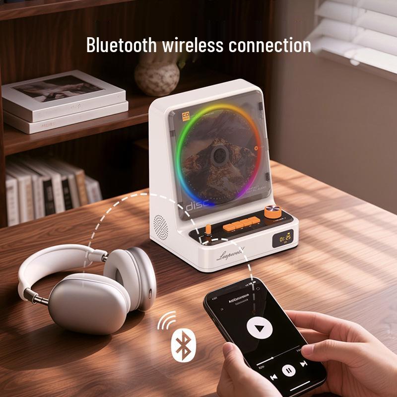 Retro Audiophile Vinyl Record & CD Player with Bluetooth Speaker, Portable Charging, and Atmosphere Light Gift