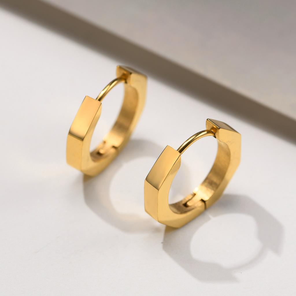 Geometric Octagon Hoop Earrings for Men, Hexagon Hoops, Stainless Steel Honeycomb Hoops Minimalist Earrings Men Jewelry