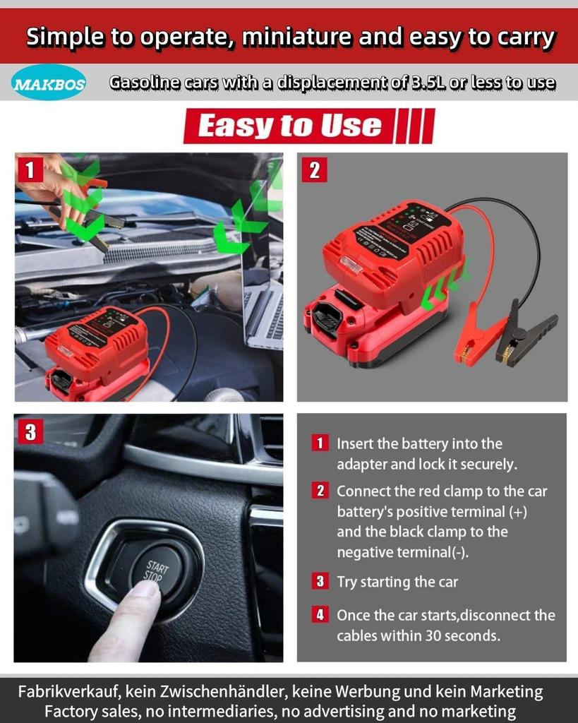 Адаптер для запуску від акумулятора для акумуляторів M18 18 В, 12 В портативні пускові кабелі (Батарея не входить)