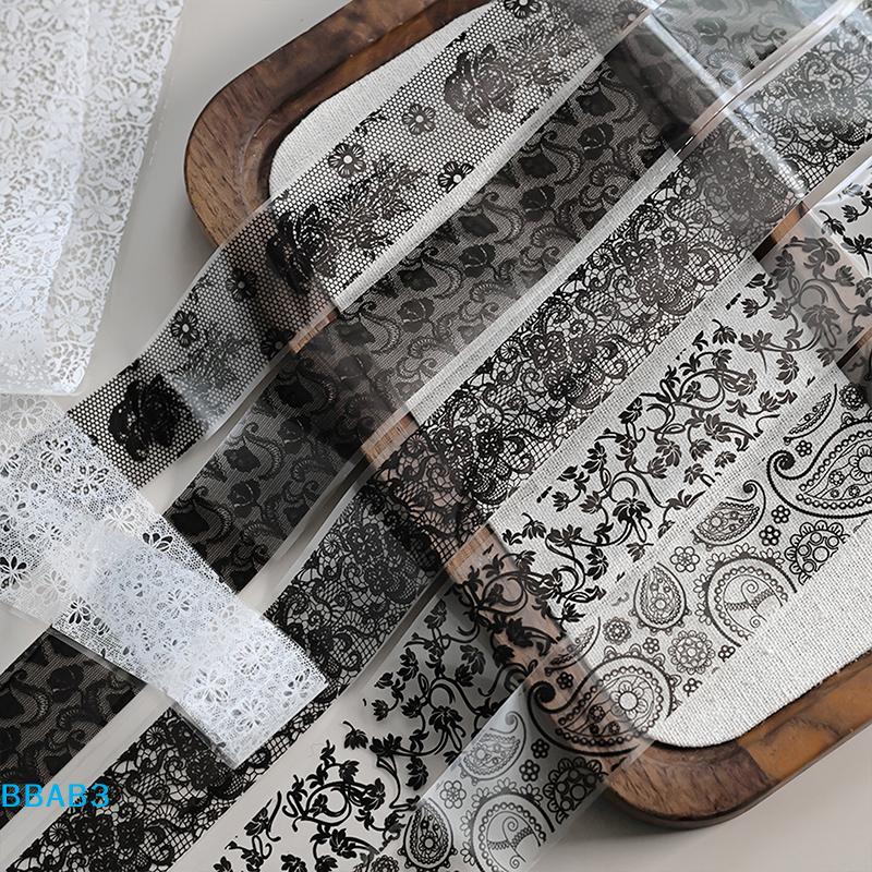 1/10 Rulle Elegant Svart Vit Spets Blomma Nagel Transfer Folier Fantasy Retro Blommig Stjärnklar Himmel Papper Klistermärke Manikyrtillbehör
