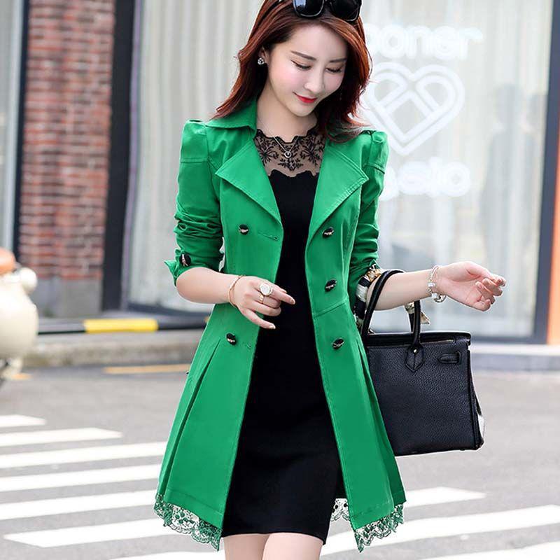 Women's Mid-Length Double-Breasted Spring & Autumn Casual Slim Fit Korean-Style Windbreaker Jacket