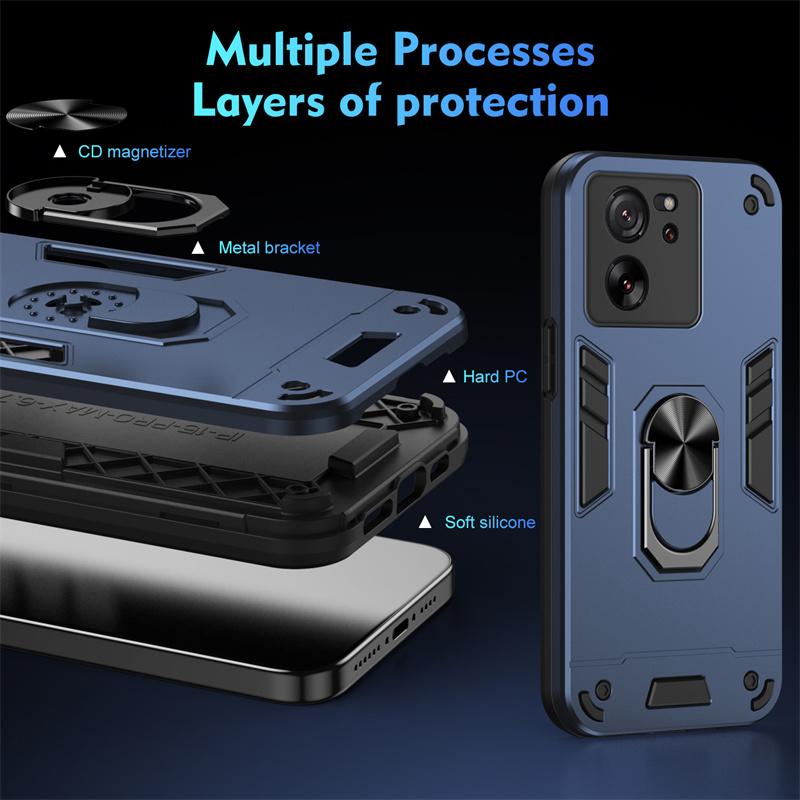 Shockproof Hard PC Silicone Protector Funda For Xiaomi 13T Pro Mi 13T 13TPro Xiaomi13T Case Car Holder Magnetic Metal Ring Cover