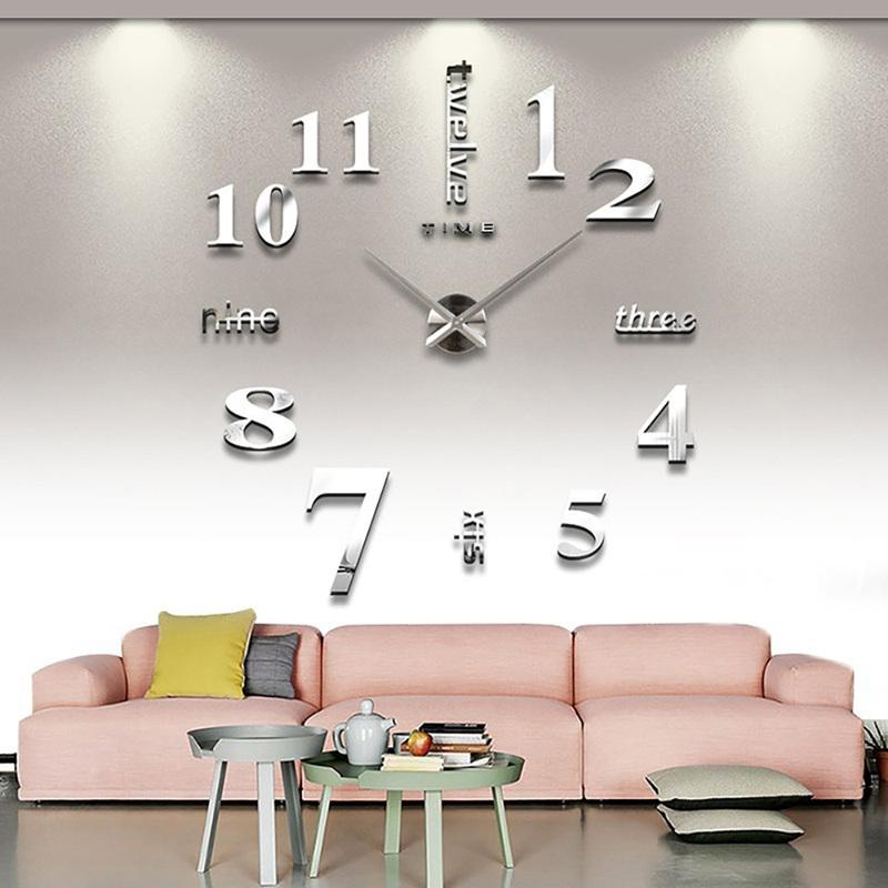 New Luminous Wall Clock Large Watch Horloge 3D DIY Acrylic Mirror Stickers Quartz Duvar Saat Klock Modern Mute