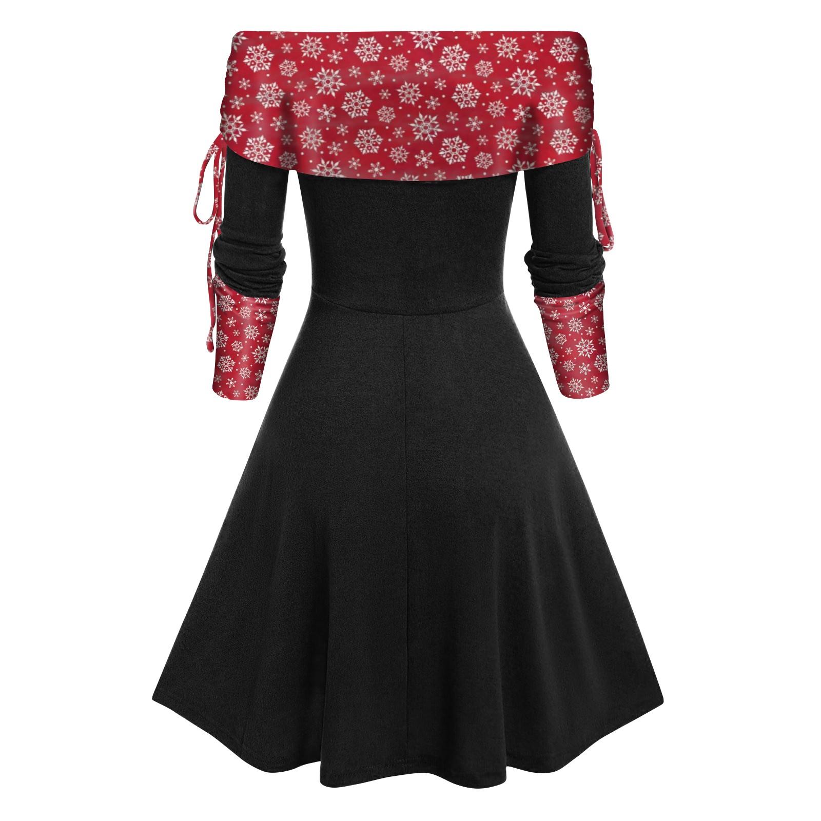 

Convertible Neck Cinched Striped Flare A Line Dress Long Sleeve Dress For Women L чорний