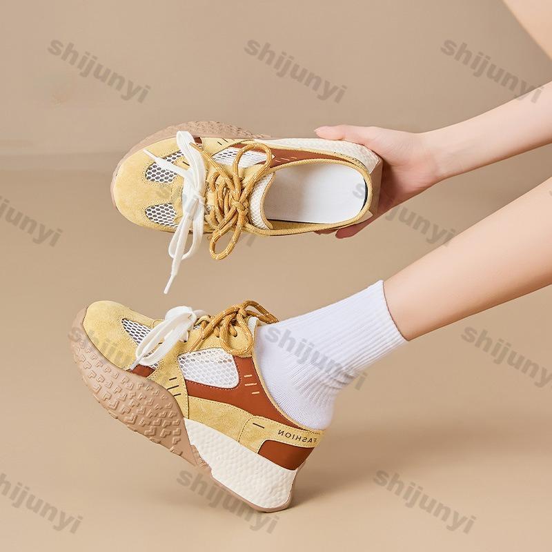 Women Platform Sneakers Autumn New Mesh Breathable Flats Outdoor Lightweight Comfortable Soft Sole Height Increase Casual Shoes