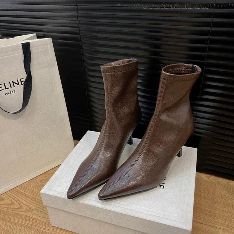 Spring Pointed Toe Women Modern Ankle Boots Fashion Soft Leather Short Booties Concise High Heels Shoes