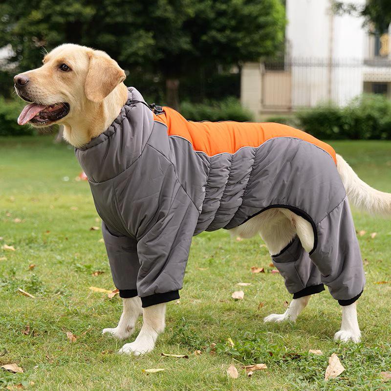 Водонепроницаемый ветрозащитный хлопковый четырехлапый собачий комбинезон - Теплая одежда для питомцев XL оранжевый/красный