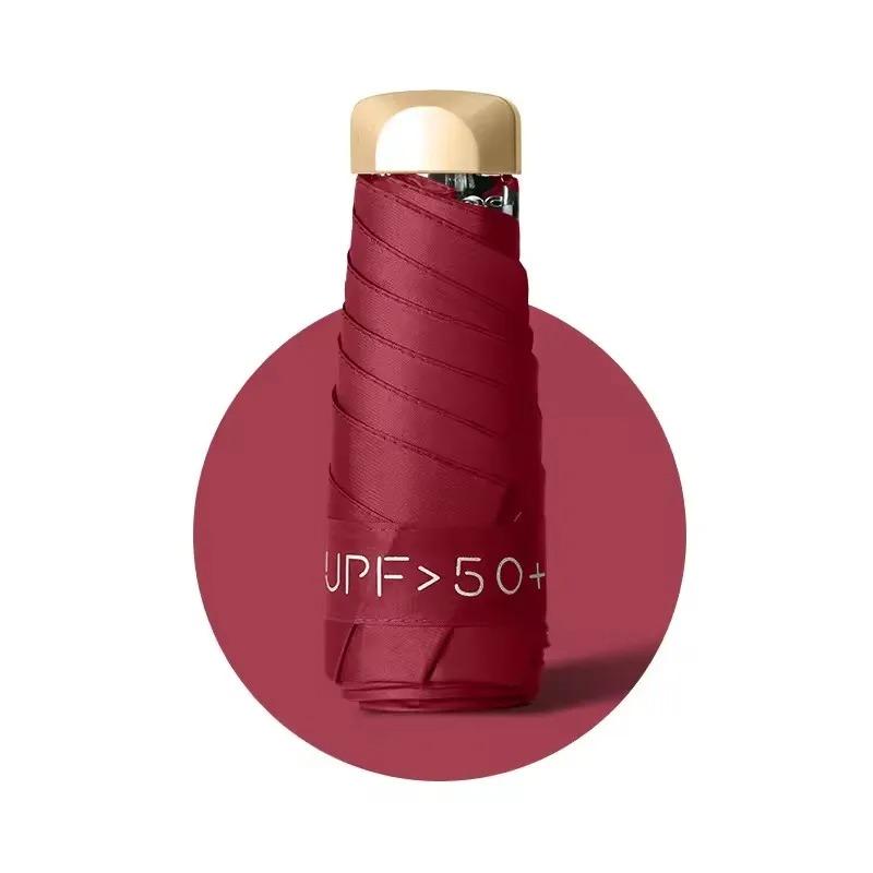Half-price Umbrella, 6-rib Umbrella, Capsule Umbrella, Black Rubber Mini Flat Parasol, Folding Umbrella for Sun and Rain