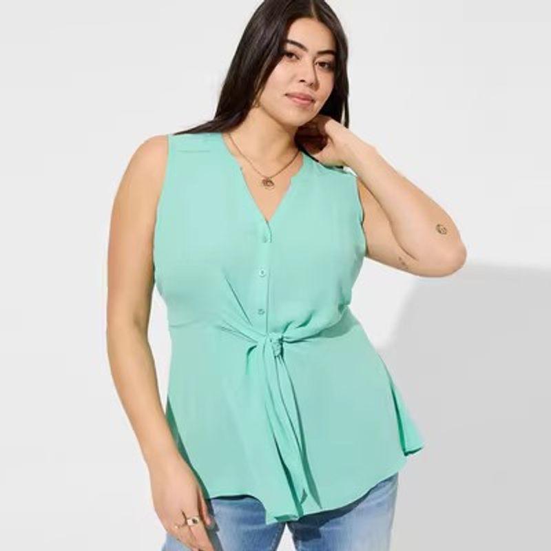 

Y26 Plus Size Lace-up Waist-Controlled Belly-Covering V-neck Chiffon T-Shirt Light green defects 1 piece