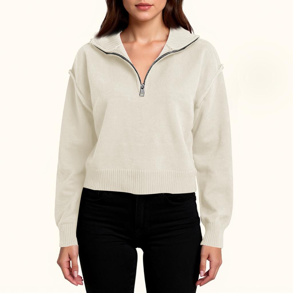 Women's Fashion Loose Casual Half Zip Lapel Pullover Sweater