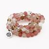 European & American Style Watermelon Rind Bracelet with 108 Buddhist Beads and Lotus Tree of Life Pendant