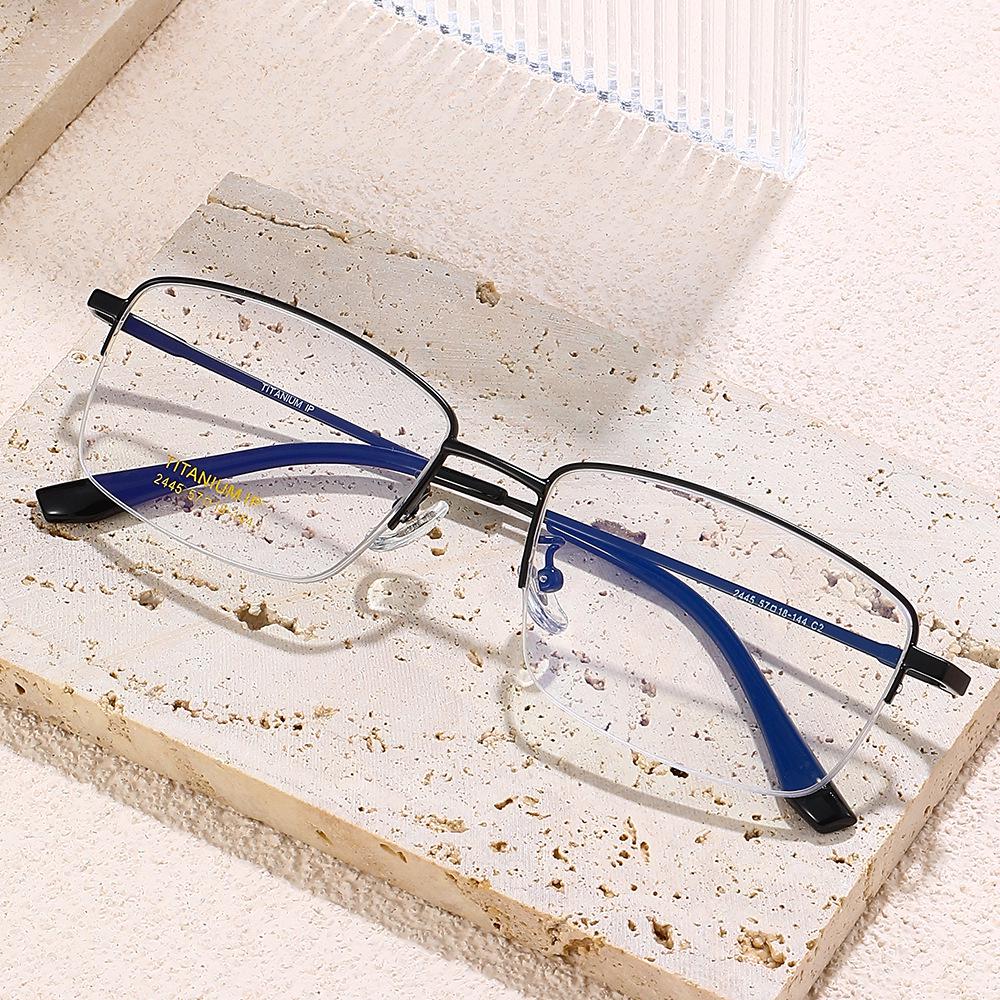 2024 Ultra-light Fashionable Square Semi-rim Titanium Blue Light Blocking Myopia Glasses