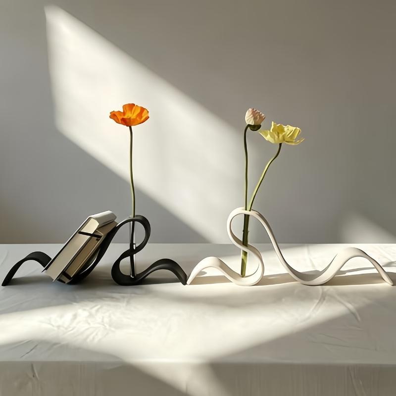 Modern 3D Printed Abstract Curved Vase And Bookend Set Sleek Aesthetic For Home Office Living Room Desktop Decoration