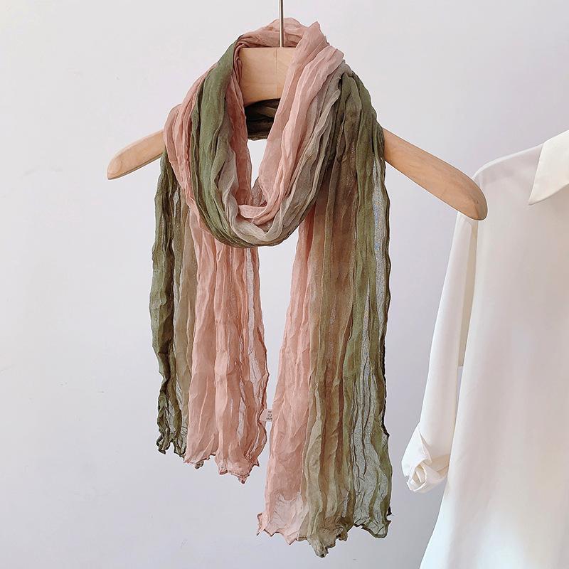 Gradient Cotton Hemp Scarf Desert-Style Vintage Wrinkle Scarf Fashion Winter Warm Casual Scarf Shawl