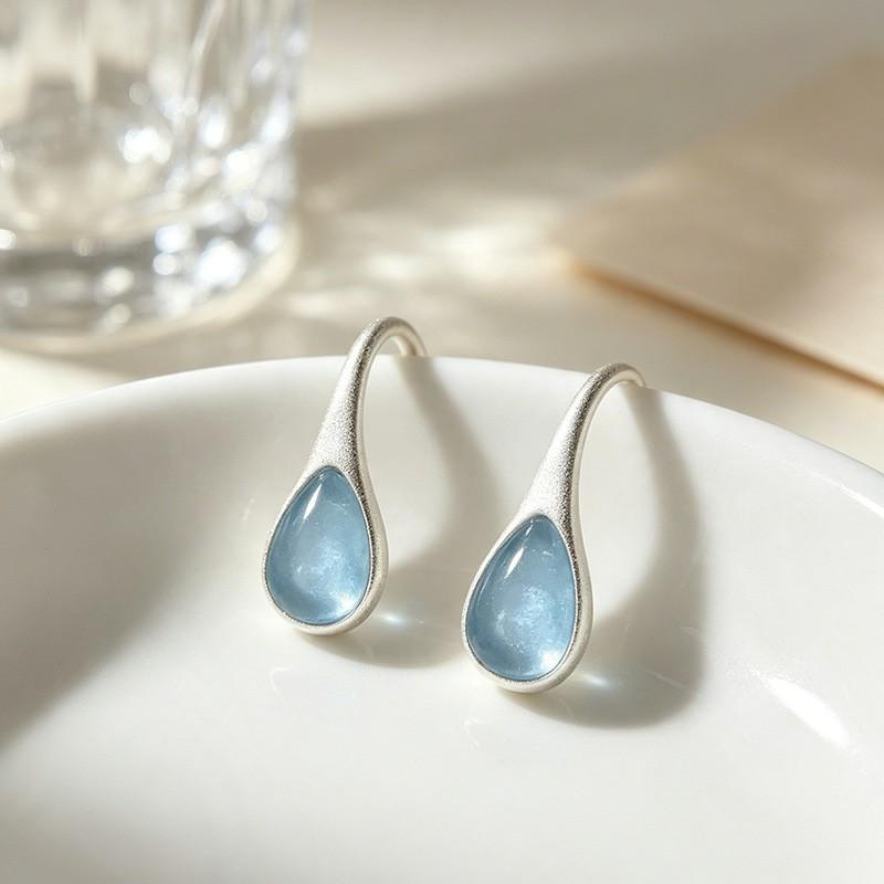 VENTFILLE 925 Sterling Silver Aquamarine Water Droplet Earring for Women Ear Eardrops Versatile Daily Jewelry Gift Dropshipping