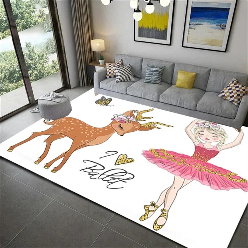 Cartoon Ballet Girl Carpet for Kids Room Kawaii Children's Room Carpets for Baby Girl Nordic Soft Bedroom Rug Floor Mats To Play