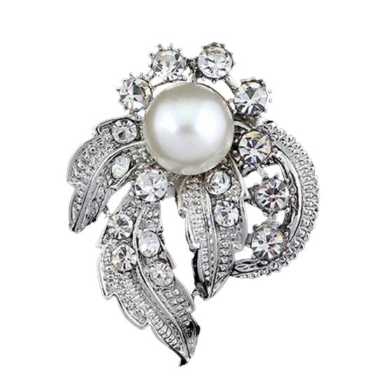 New Bouquet Rhinestone Bridal Pin Silver Crystal Brooch Pearl Brooches Flower