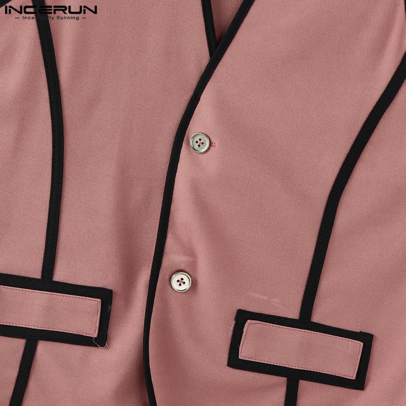 INCERUN 2PCS Men Sleeveless Stitching Waistcoat and Long Pants Outfits Sets