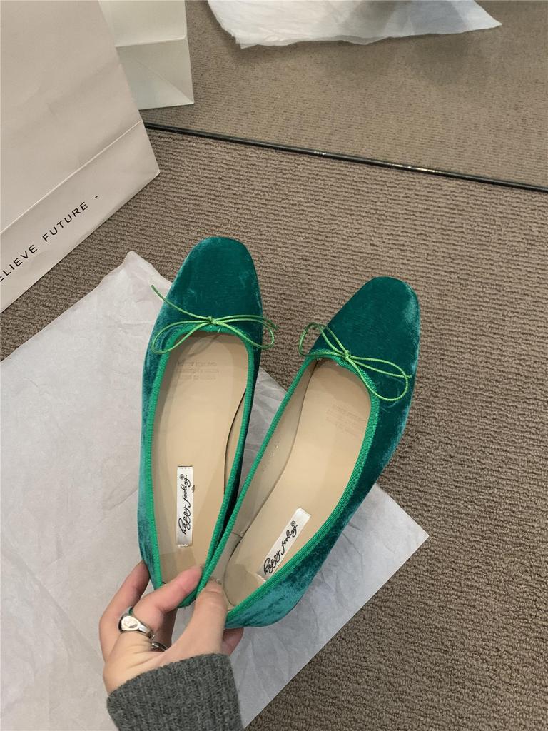 French Flat-bottomed Bow Single Shoes Women's 2025 New Spring Retro Grandma Shoes Ballet Shoes One Pedal Ladyshoes