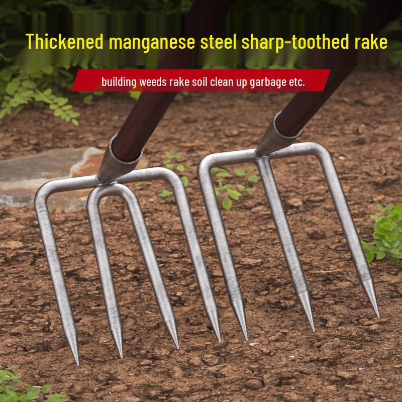 Three-Tine Gardening Rake and Hoe Set for Planting & Soil Loosening