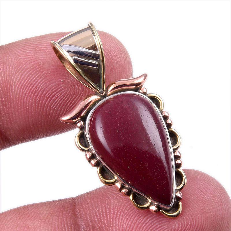 

Natural Mookaite Gemstone 925 Solid Sterling Silver Two Tone Pendant 1.25 q0C86