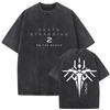 Vintage Washed Game on The Beach Print T Shirt Men Women gothic Fashion Cotton Short Sleeve T-shirt Streetwear