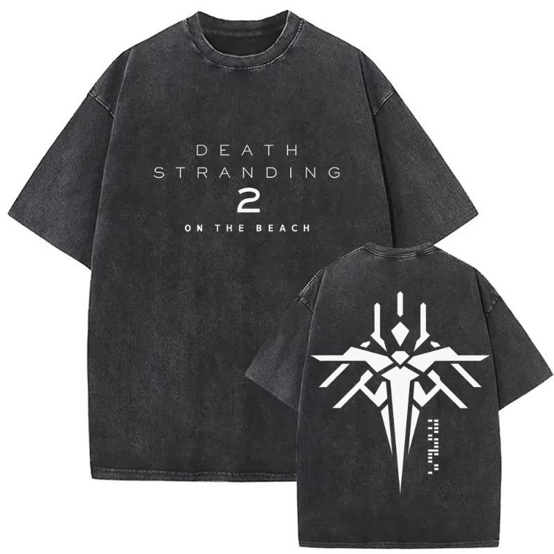 Vintage Washed Game on The Beach Print T Shirt Men Women gothic Fashion Cotton Short Sleeve T-shirt Streetwear