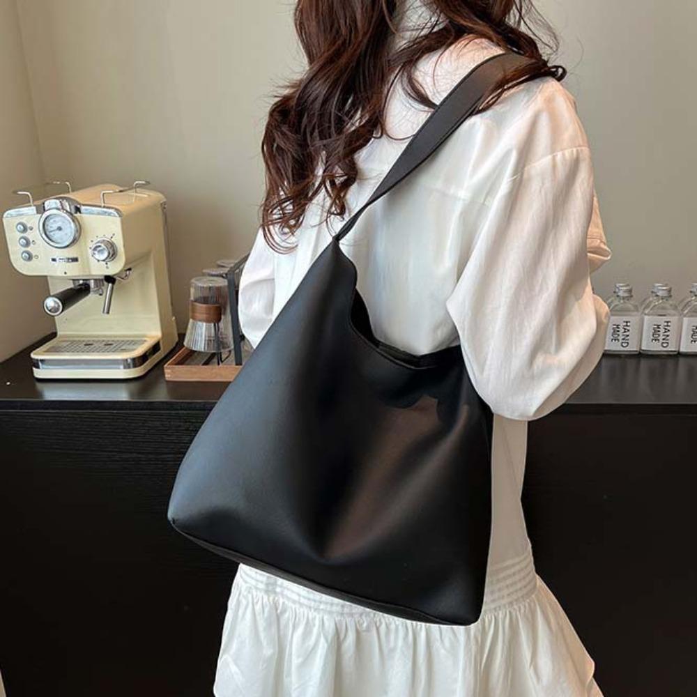 Large Capacity Solid Color Handbag Elegant French Underarm Bag Classic Soft PU Tote Bag  Daily
