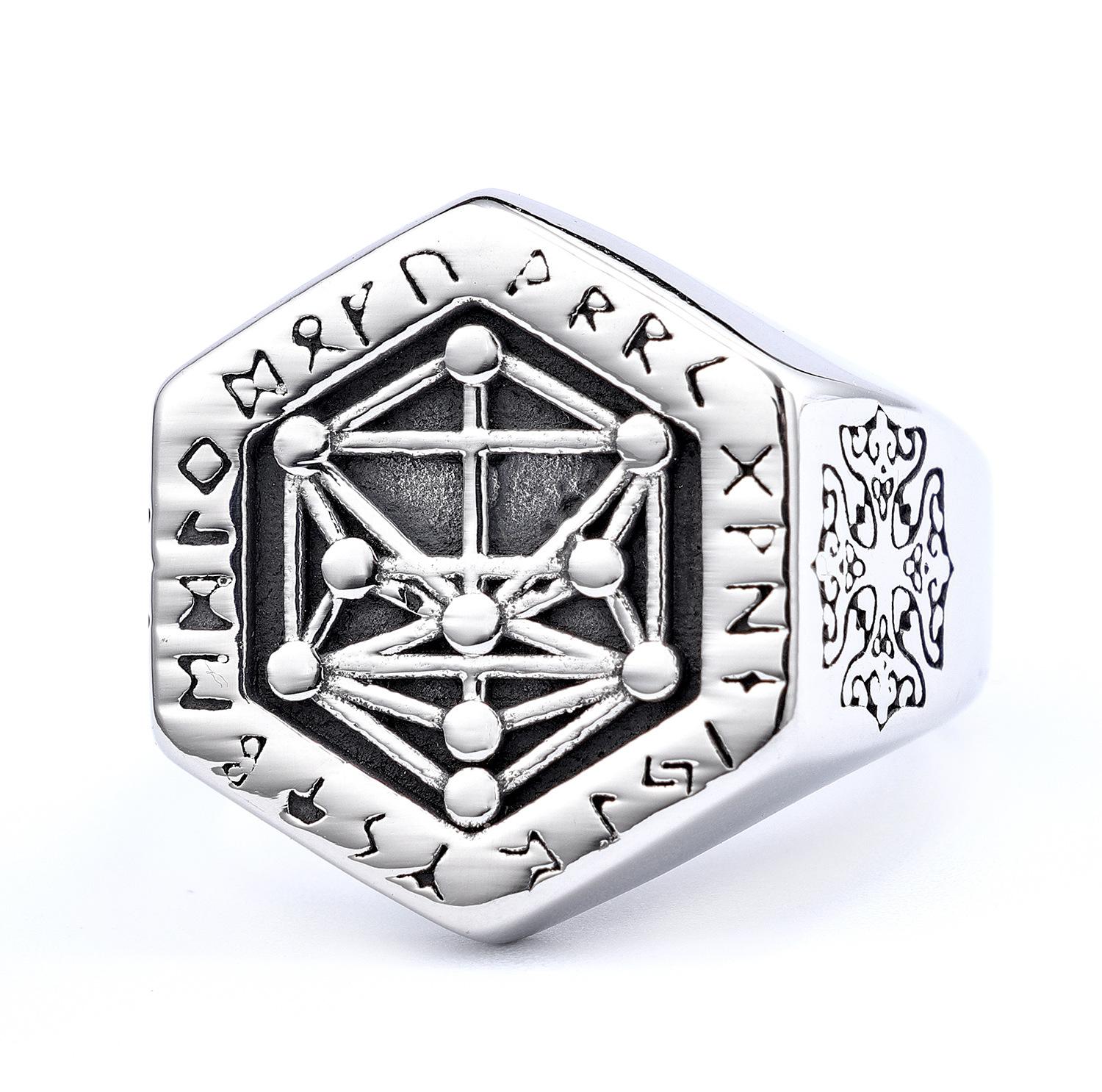 

Viking Astrology Ring Mystical Symbol Stainless Steel Mens Jewelry Norse Mythology Gift no. 7
