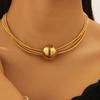 Multi Strand Choker Necklace with Central Ball Pendant Gold Tone Statement Collar for Women
