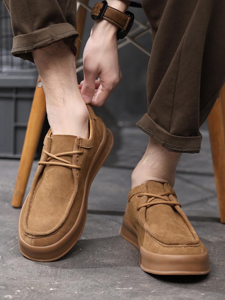 Mode Herren Freizeitschuhe Schnürschuhe Kuhveloursleder Echtes Leder Dicke Sohle Herren Klassisch Retro Britischer Stil Känguru Schuh Flats