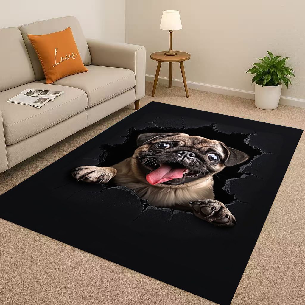 27 Stil Durchbrechende Wand 3D-Illusion Hund Welpe Wohnzimmer Rutschfester Teppich für Schlafzimmer Spielzimmer Sofa, Heimdekoration Fußmatte