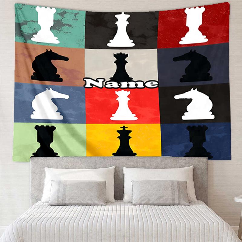 Custom Name Chess Print Tapestry, Backdrop, Easy Setup, Ideal for Bedroom, Office & Living Room, with Aesthetic Wall Hanging Decor.