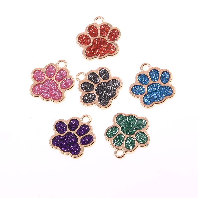 Glitter Drip Oil Cat & Dog Paw Pendant Necklace - 2 Styles, 6 Colors, 16x17mm