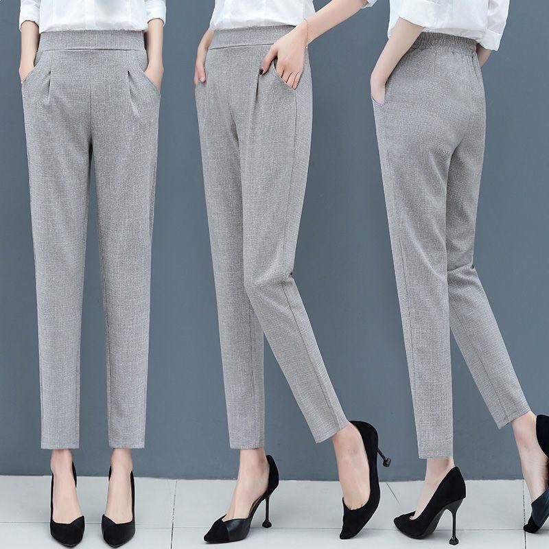 

Women s High Waist Slimming Harem Pants - Spring/Summer 2026 Nine-Point Cotton Linen Straight Leg Cropped Casual Suit Pants 2XL [Recommended 120-135 jin] серый