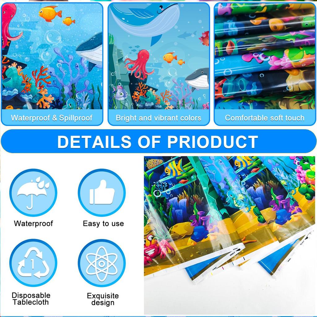 Unter dem Meer Tischdecke Party Geburtstagsdekorationen Zubehör, 3 Stück Meerestier Tischdecken Set, Meer Tischdecke, Unter dem Meer Party Dekorationen Zubehör