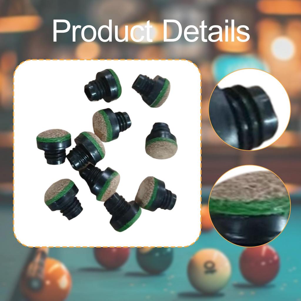 10Pcs Pool Cue Tips 12mm Repairing Supplies Screw on Portable Replacement Pool Stick Tips Snooker Cue Tips for Billiards Players