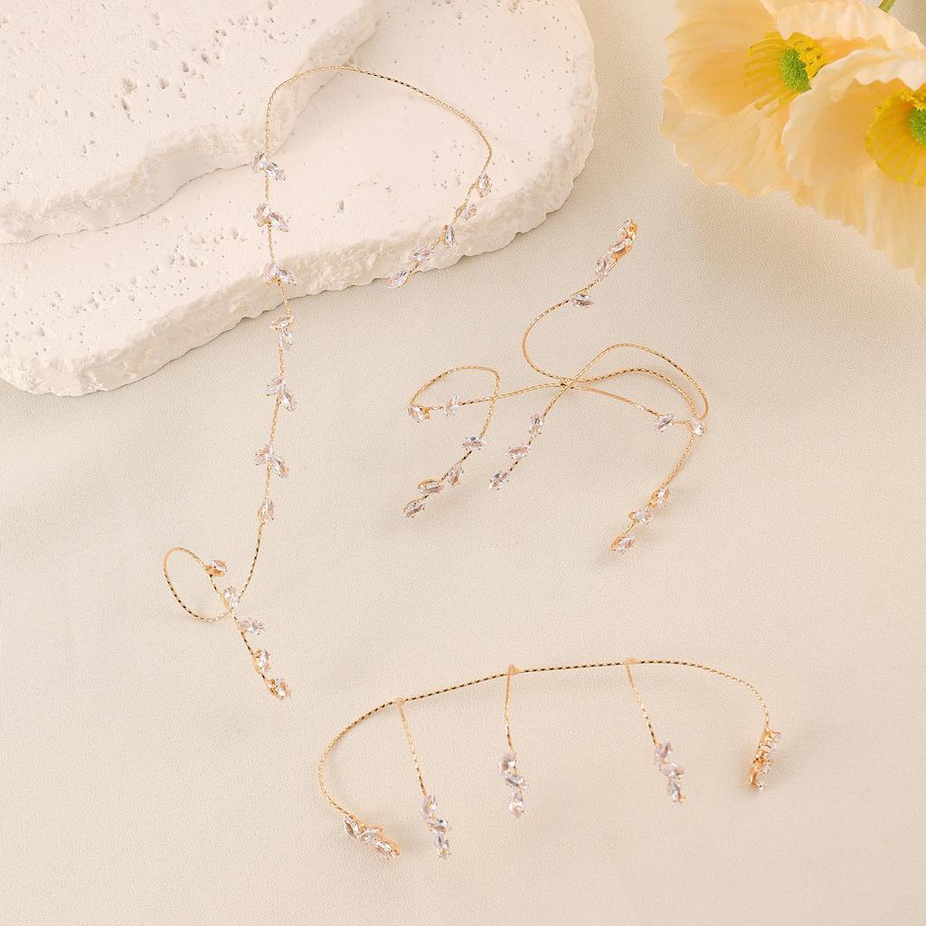 Fashion Minimalist Versatile Imitation Zircon Leaf Finger Chain Bracelet Street Photography Jewelry