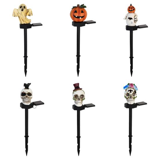 Solar Pumpkin Light Halloween Pathway Light Jack-O-Lantern Stake Outdoor Waterproof Skull Light with Stake for Yard Lawn Decoration