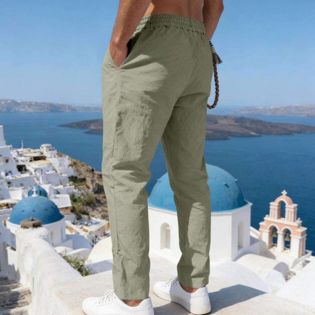 Men's Casual And Fashionable -color Loose Linen Straight-leg Pants